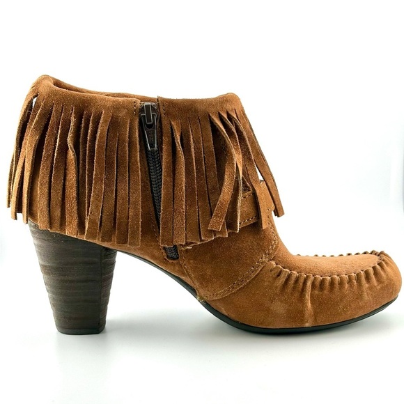 Born Women’s Brown Suede Thora Moccosin Fringed Zip Booties, Size 7 - Picture 6 of 11